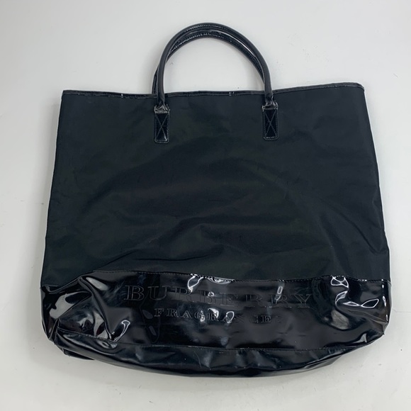 Burberry Large Tote Bag Black Nylon Fragrance Collection Shiny bottom Snap close - Picture 1 of 16
